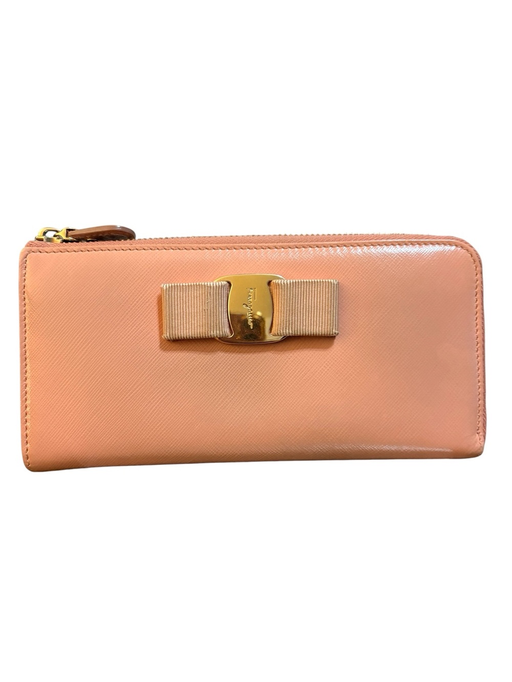 Salvatore Ferragamo Vara Bow Zip Around Continental Long Wallet Pink Saffiano